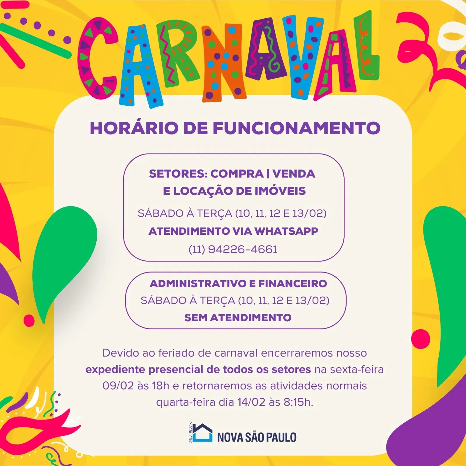 Aviso de Carnaval